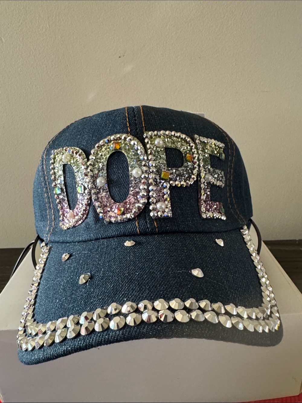 Bling Denim 'DOPE' Rhinestone Baseball Cap NWT